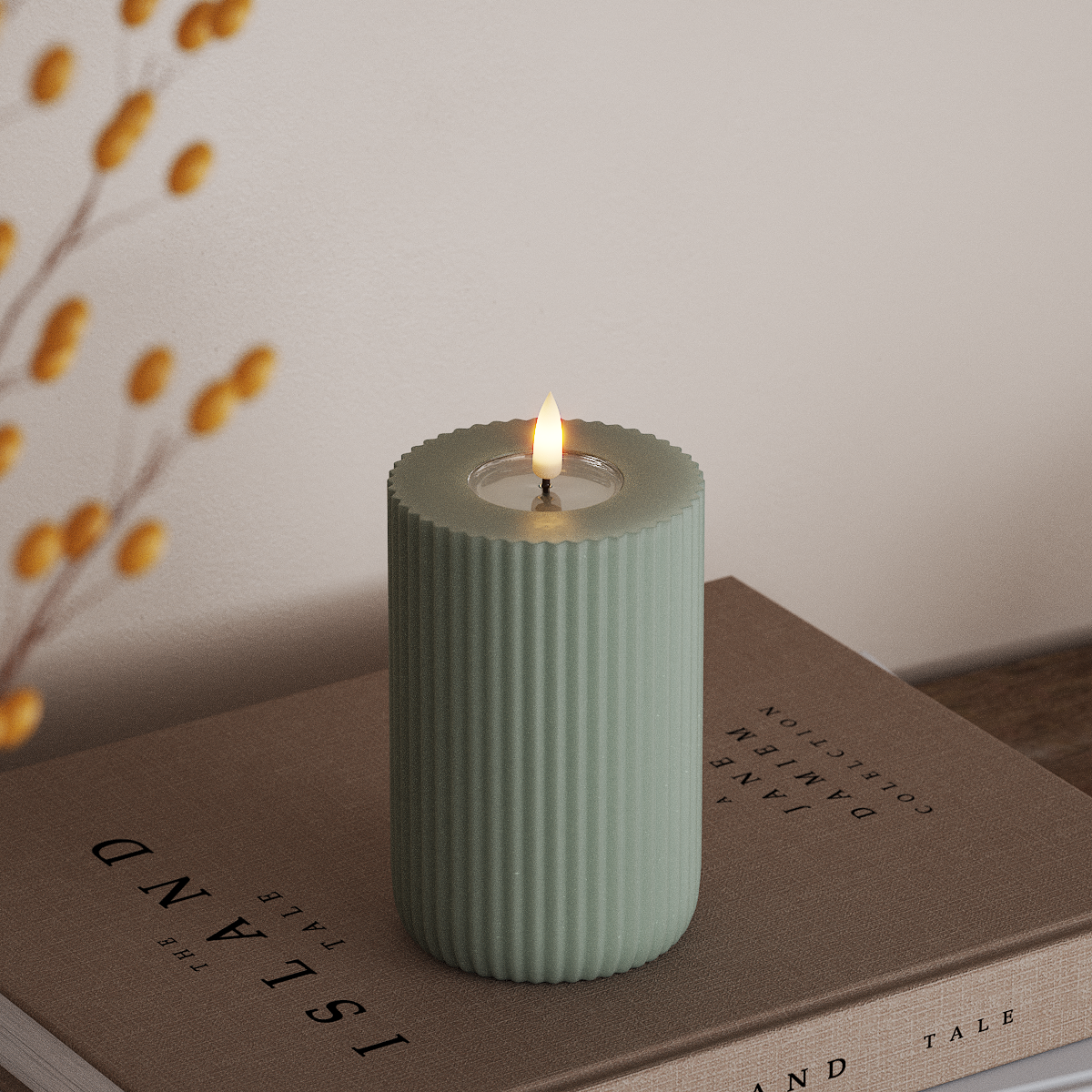 deluxe-homeart-solid-stripe-led-blockkerze-8x12-5-cm-salbei image 2