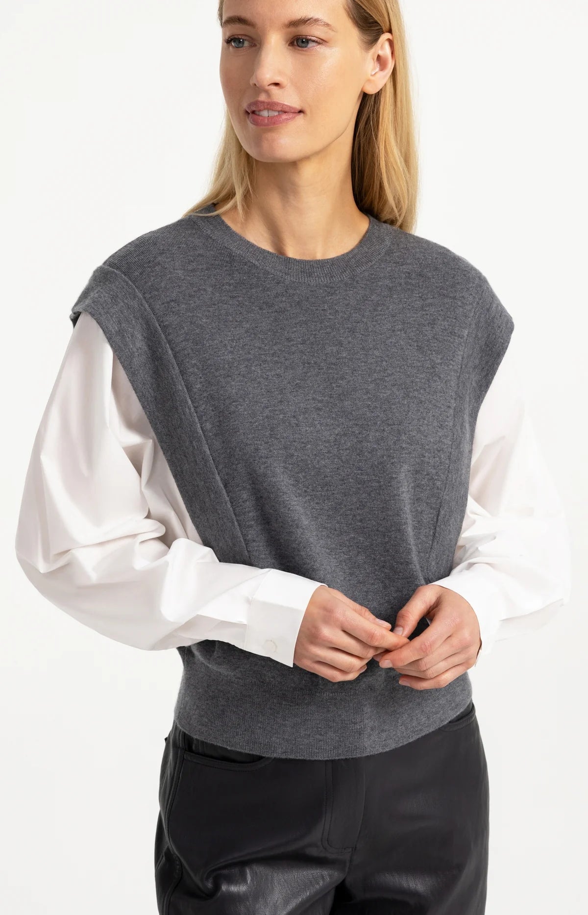 yaya-2-in-1-pullover-blusen-look-feinstrick-grau-melange-xs-l image 3