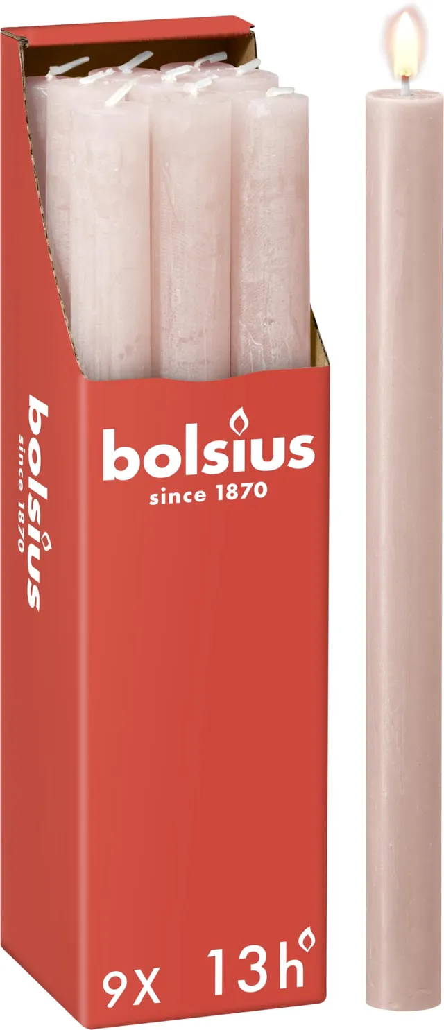 bolsius-rustik-stabkerzen-hellrosa-9-stk-27-cm-13h image 1