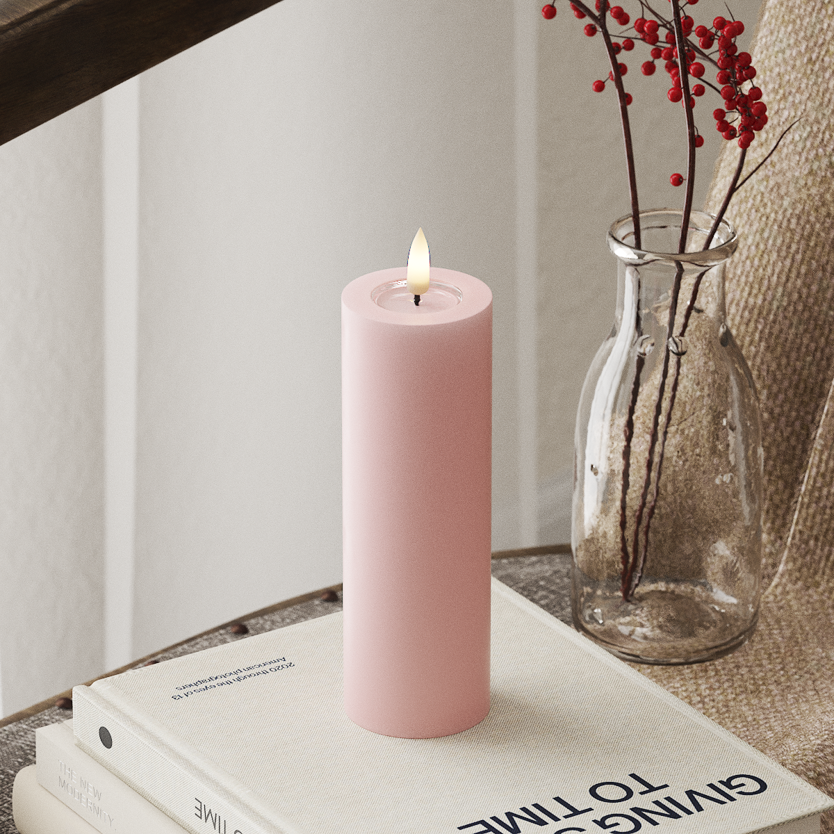 deluxe-homeart-blockkerzen-led-kerze-5x15-cm-hellrosa-real-flame image 1