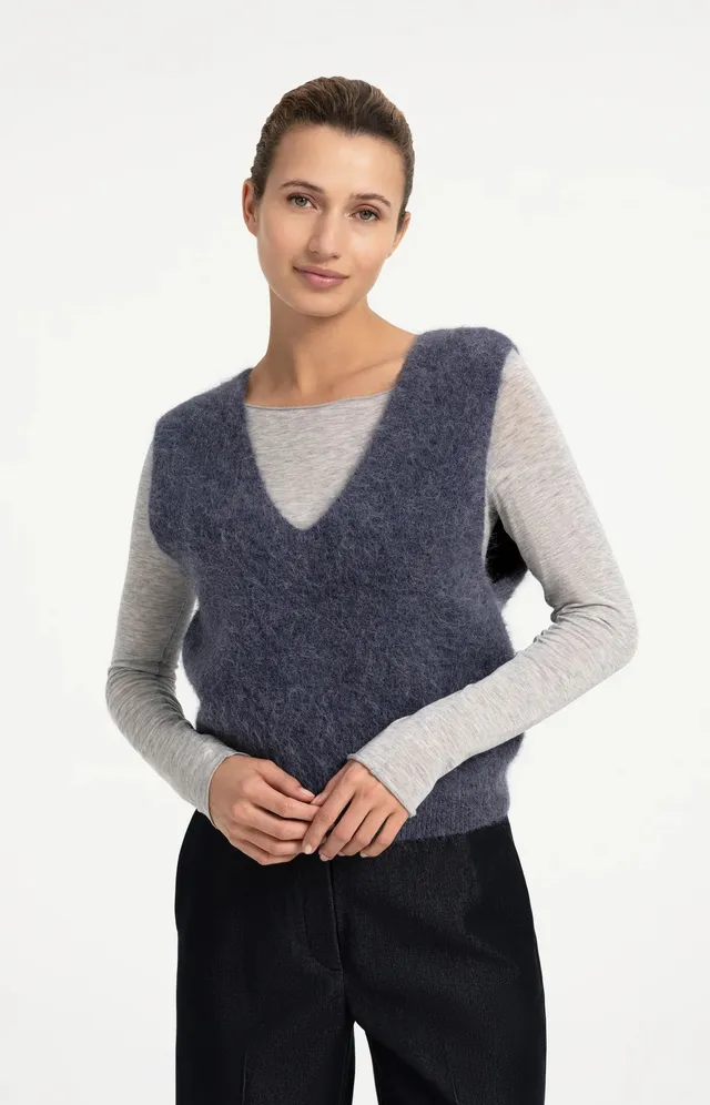 yaya-pullunder-v-ausschnitt-grau-melange-alpaka-wolle-damen image 1
