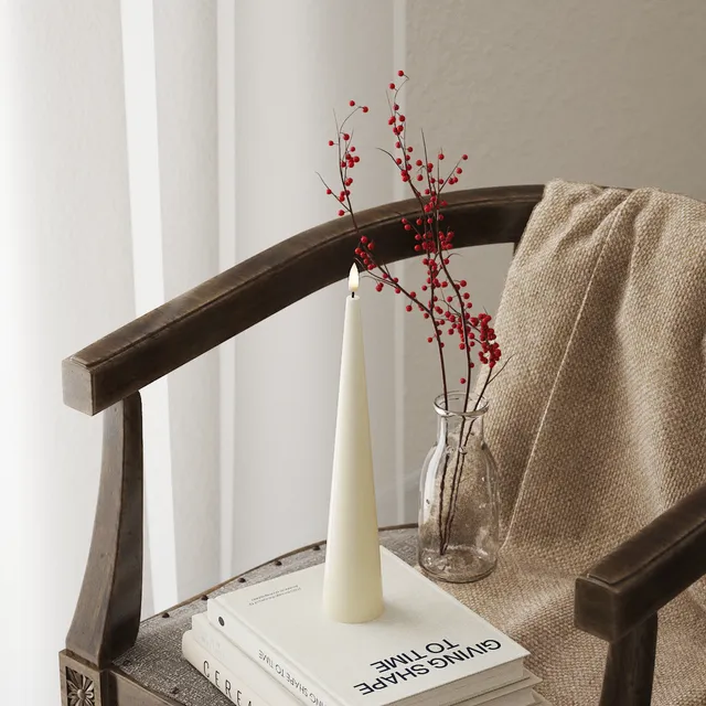 deluxe-homeart-kegelkerze-led-kerze-28-cm-creme-3d-flamme image 1