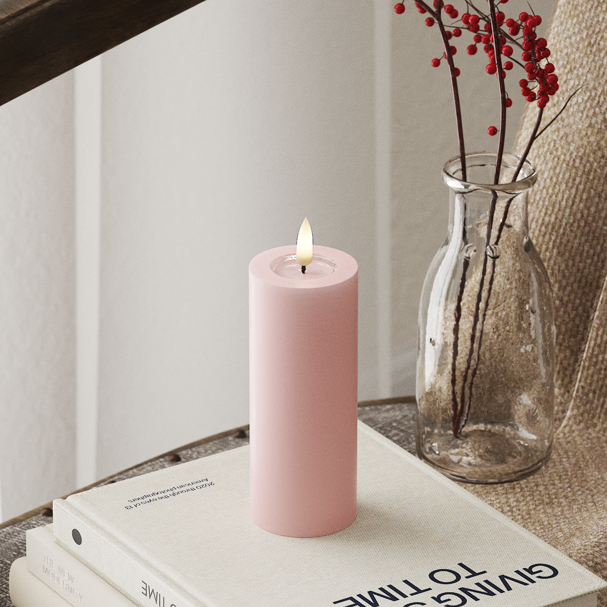 deluxe-homeart-blockkerzen-led-kerze-5x12-5-cm-hellrosa-real-flame image 1
