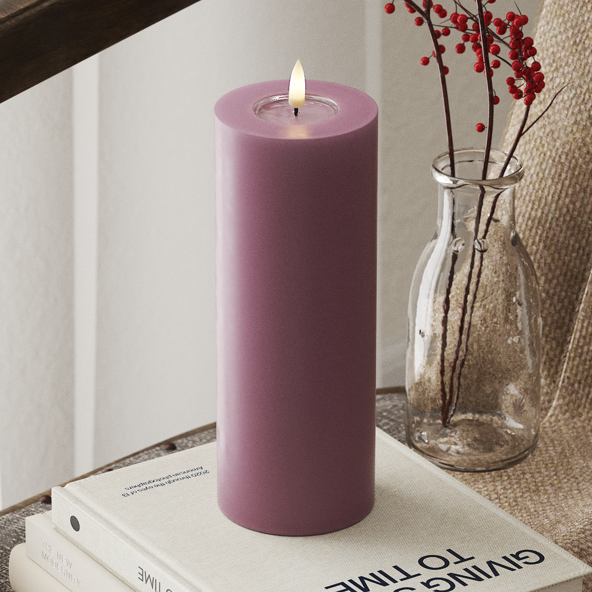 deluxe-homeart-blockkerzen-led-blockkerze-7-5x20-cm-helllila-real-flame image 1