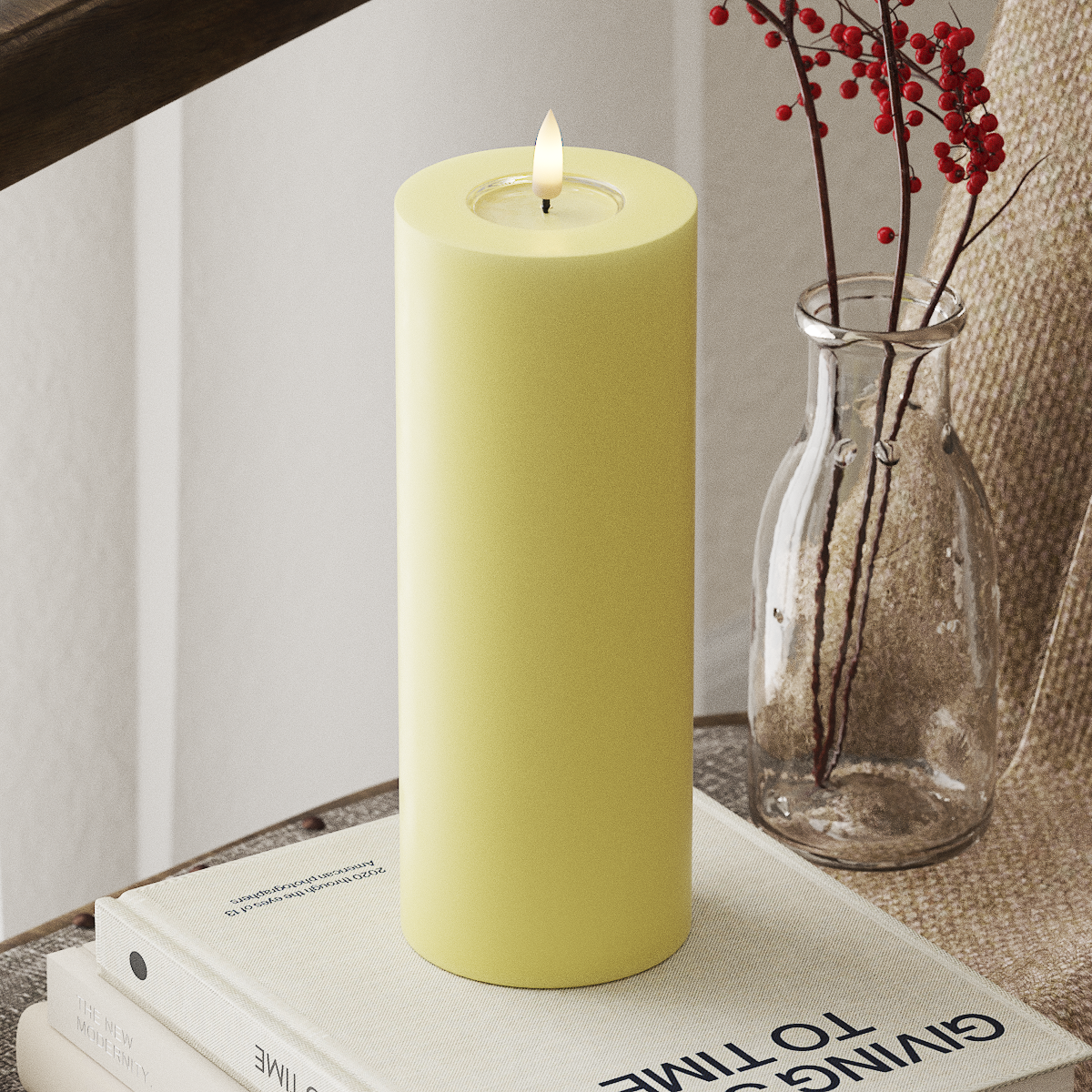deluxe-homeart-blockkerzen-led-kerze-hellgelb-7-5x20-cm-real-flame image 1