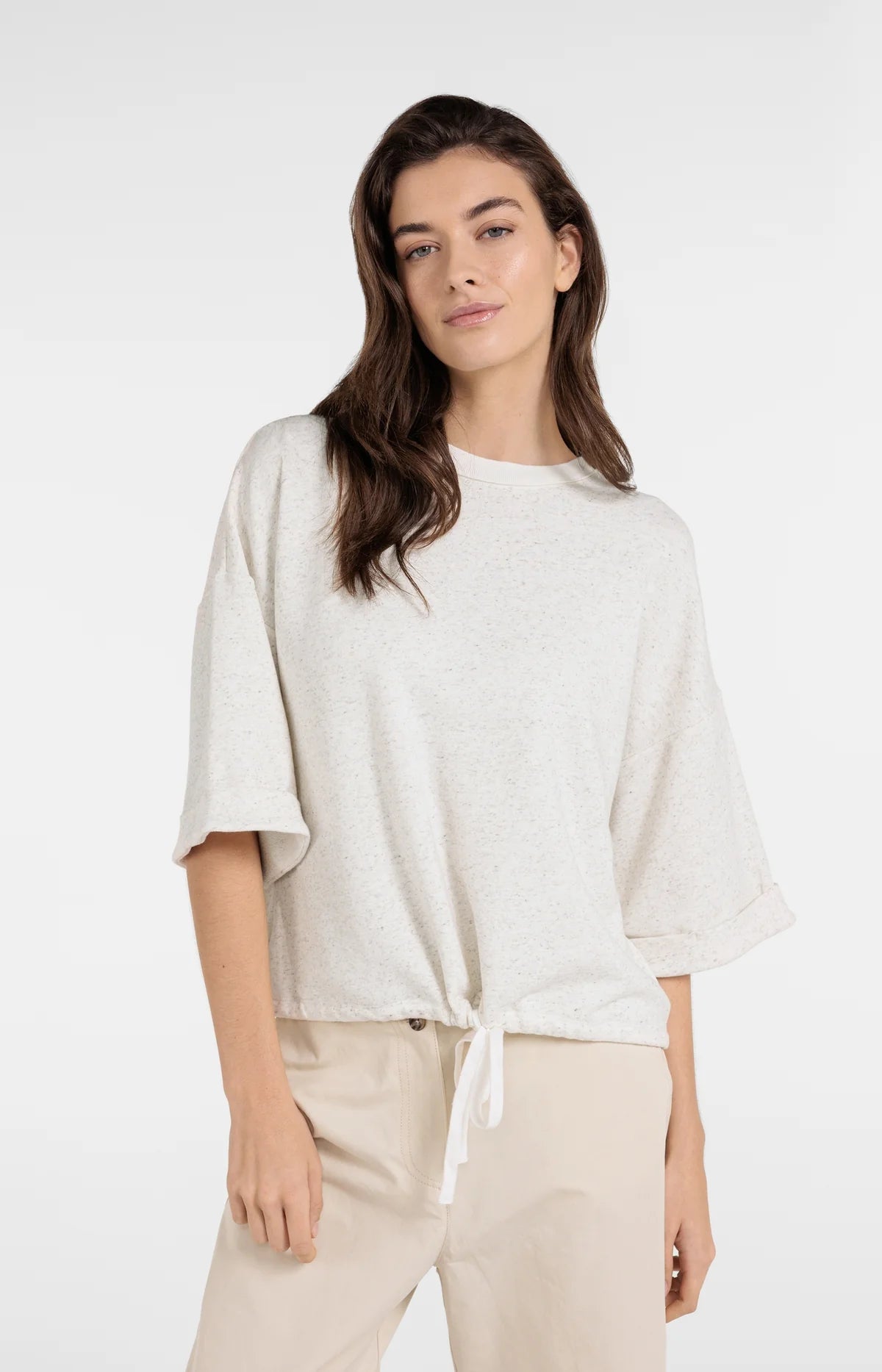 yaya-kurzarm-sweatshirt-ivory-white-melange-pullover-offwhite image 5