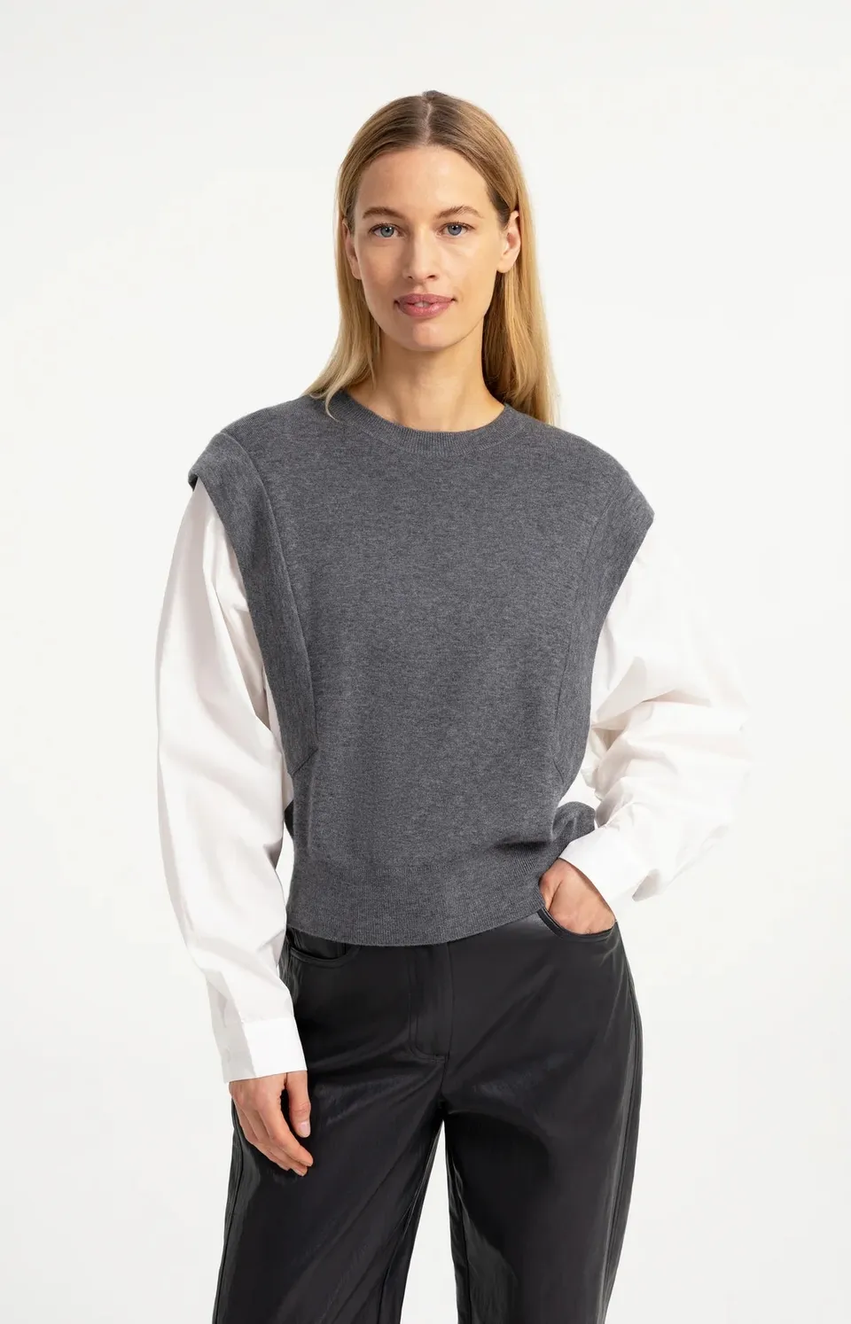 yaya-2-in-1-pullover-blusen-look-feinstrick-grau-melange-xs-l image 1