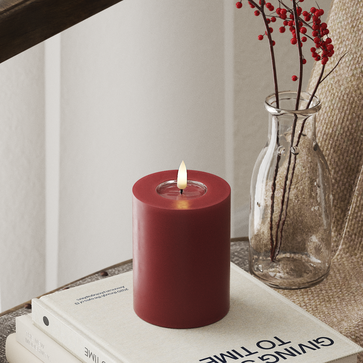 deluxe-homeart-blockkerzen-led-blockkerze-7-5x10cm-bordeaux-wachs image 1