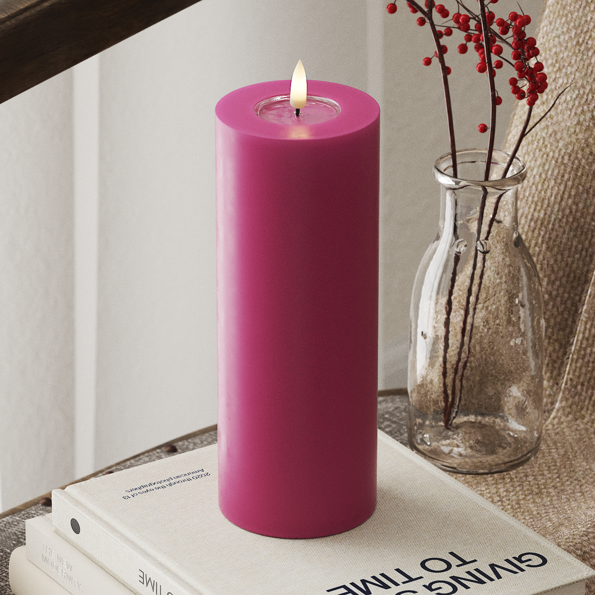 deluxe-homeart-blockkerzen-led-blockkerze-magenta-7-5x20-cm-real-flame image 1