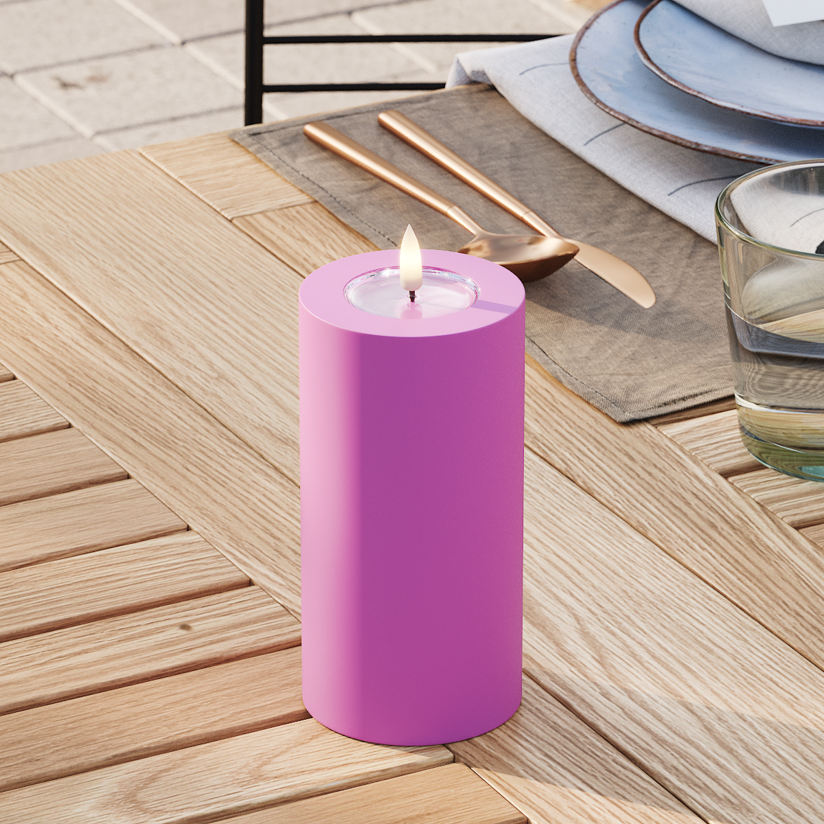 deluxe-homeart-au-enleuchten-led-kerze-7-5x15-cm-magenta-ip44 image 3