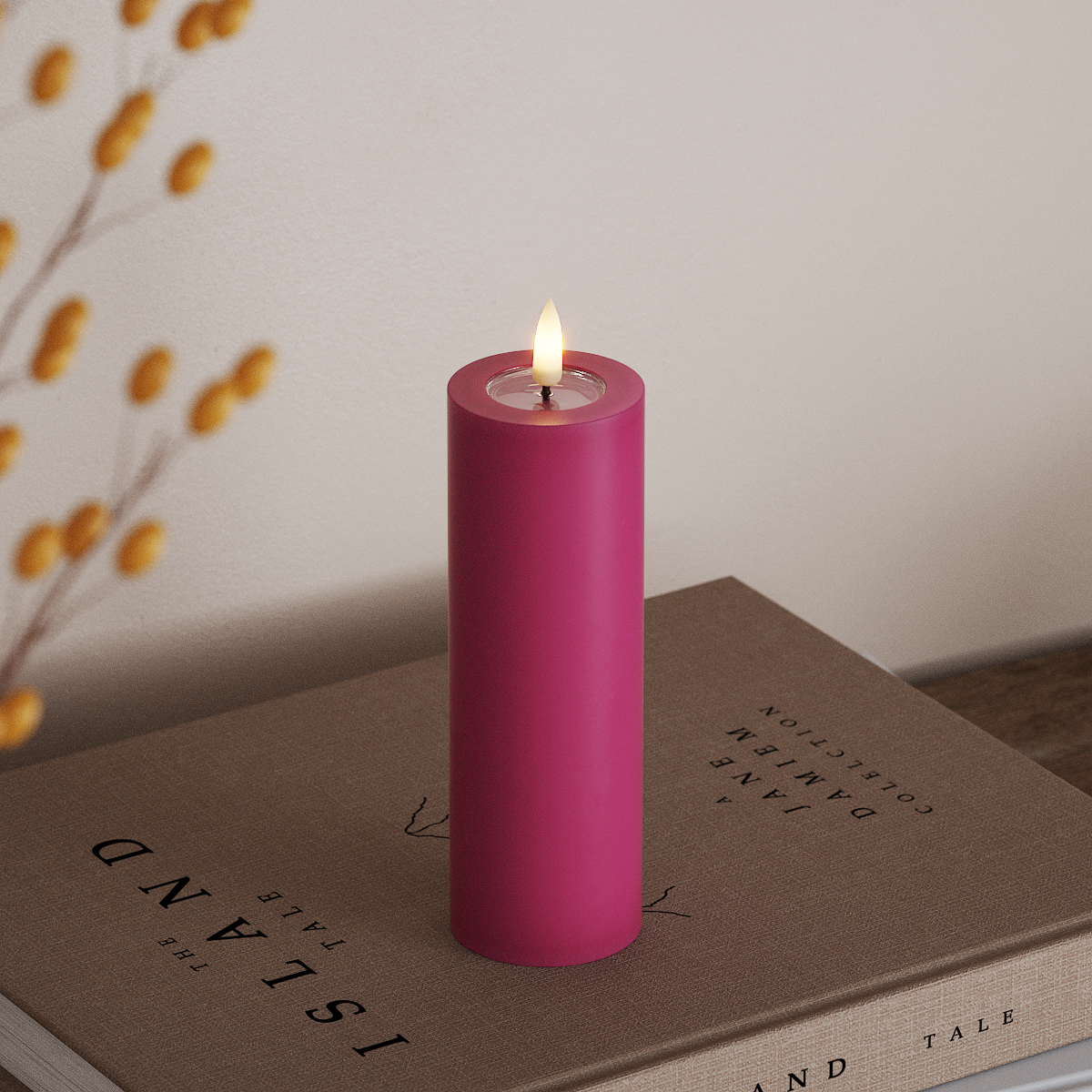 deluxe-homeart-blockkerzen-led-stumpenkerze-5x15-cm-magenta-real-flame image 2