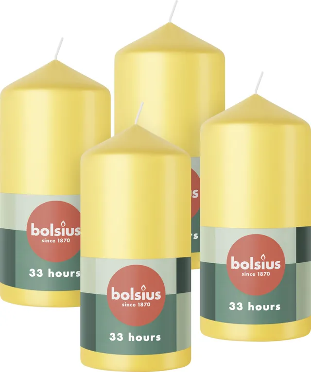 bolsius-essentials-stumpenkerze-gelb-12x6-cm-4er-33h image 1
