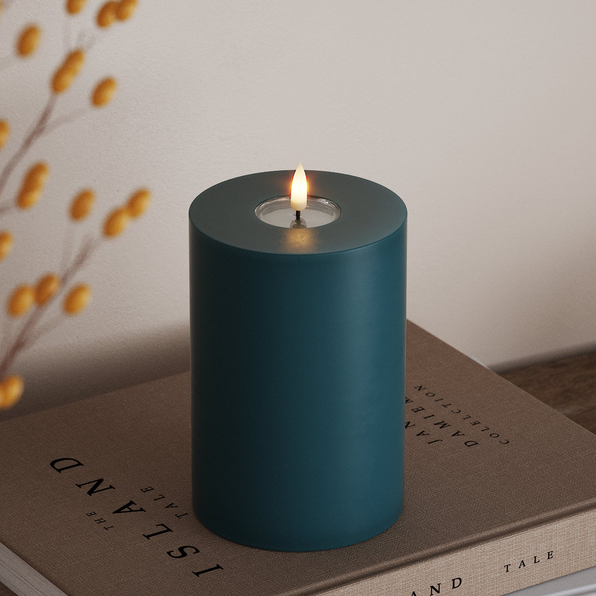 deluxe-homeart-led-blockkerze-10x15-cm-petrol-real-flame image 2