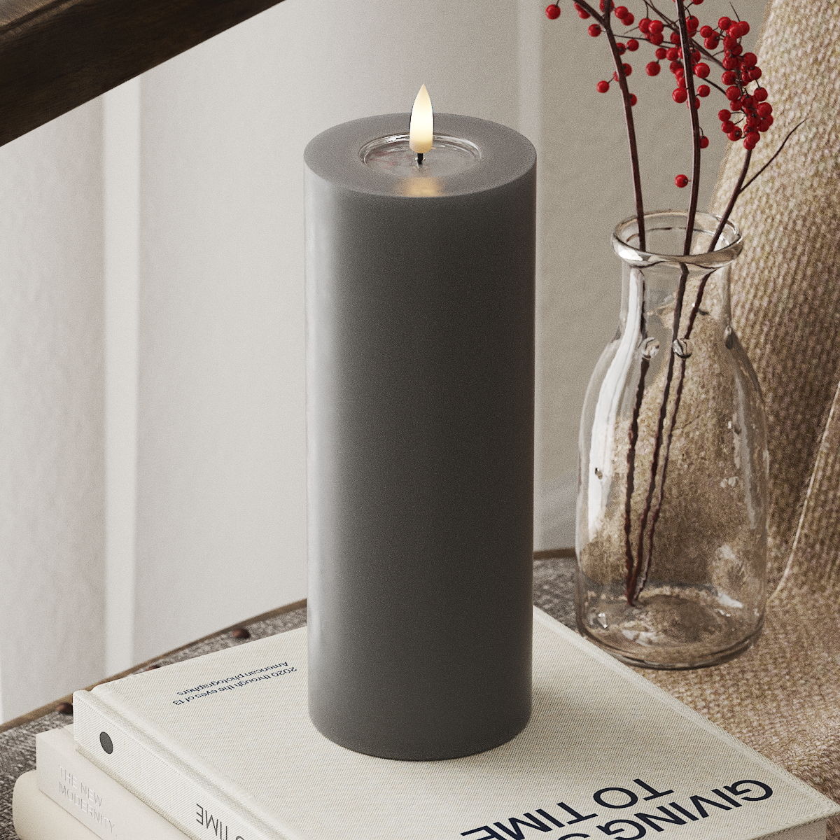 deluxe-homeart-blockkerzen-led-blockkerze-7-5x20-cm-grau-real-flame image 1