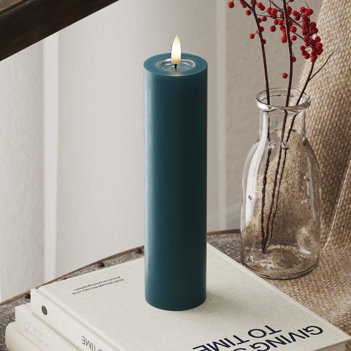 deluxe-homeart-blockkerzen-led-kerze-5x20-cm-petrol-real-flame image 1