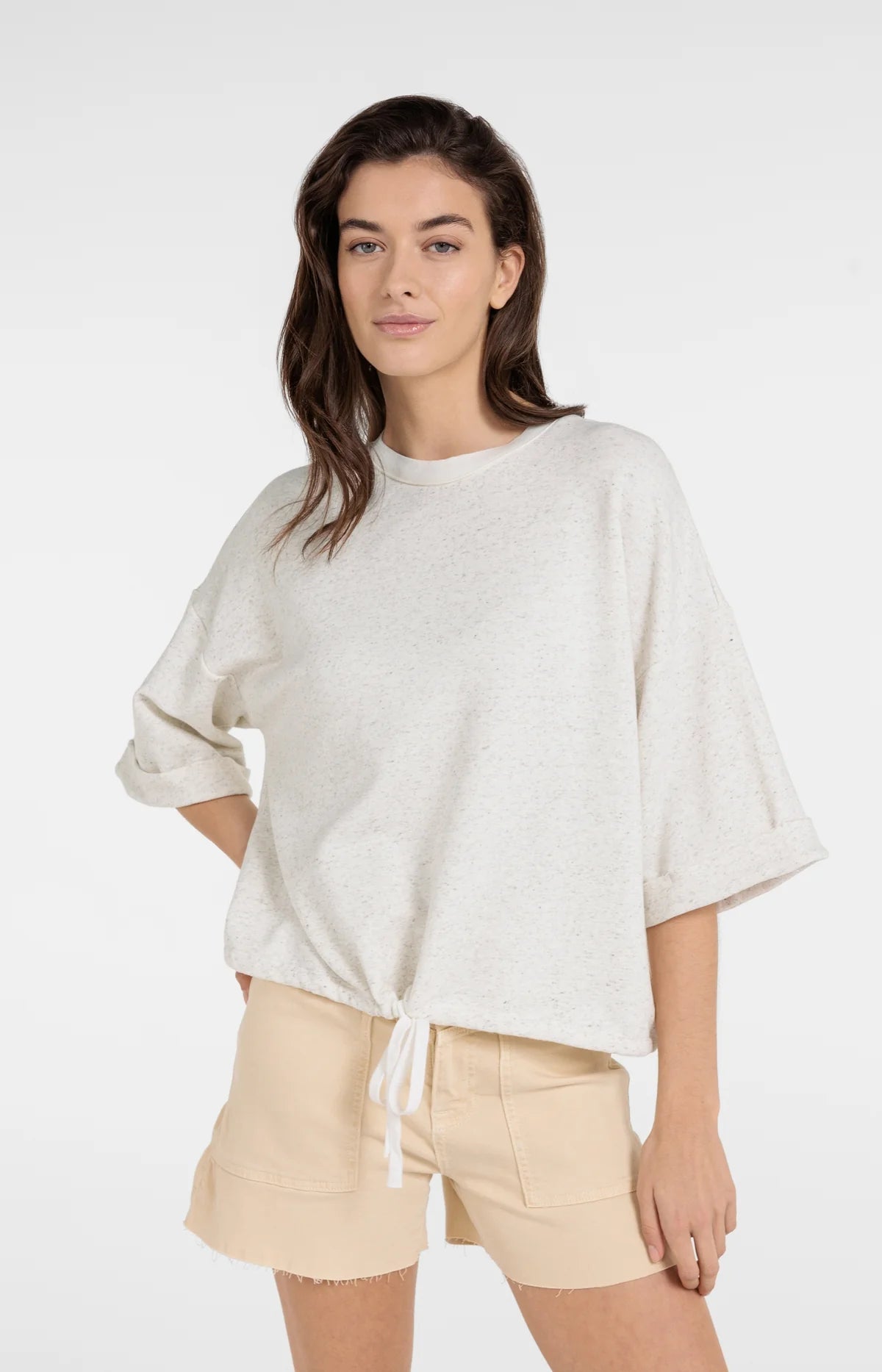 yaya-kurzarm-sweatshirt-ivory-white-melange-pullover-offwhite image 1