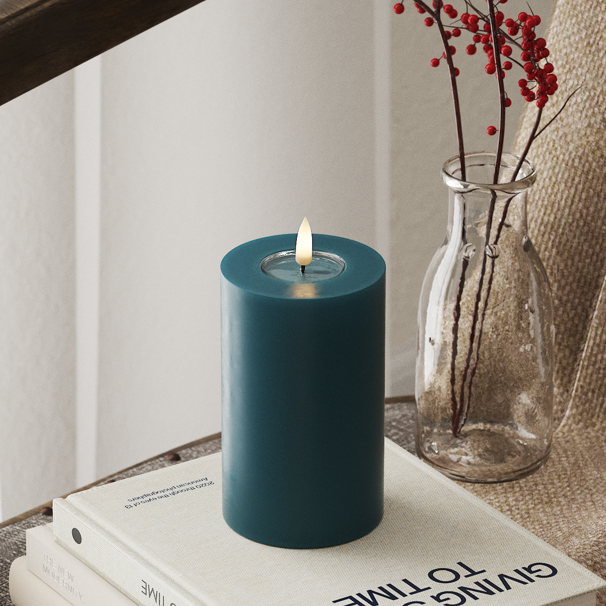 deluxe-homeart-blockkerzen-led-stumpenkerze-7-5x12-5cm-petrol-real-flame image 1