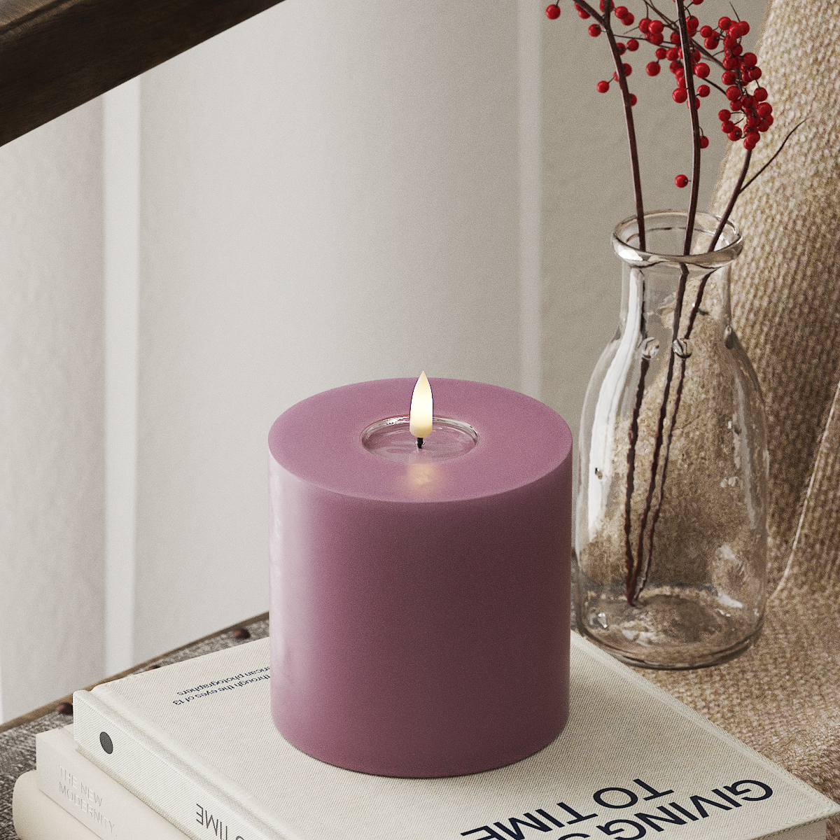 deluxe-homeart-blockkerzen-led-kerze-helllila-10x10cm image 1