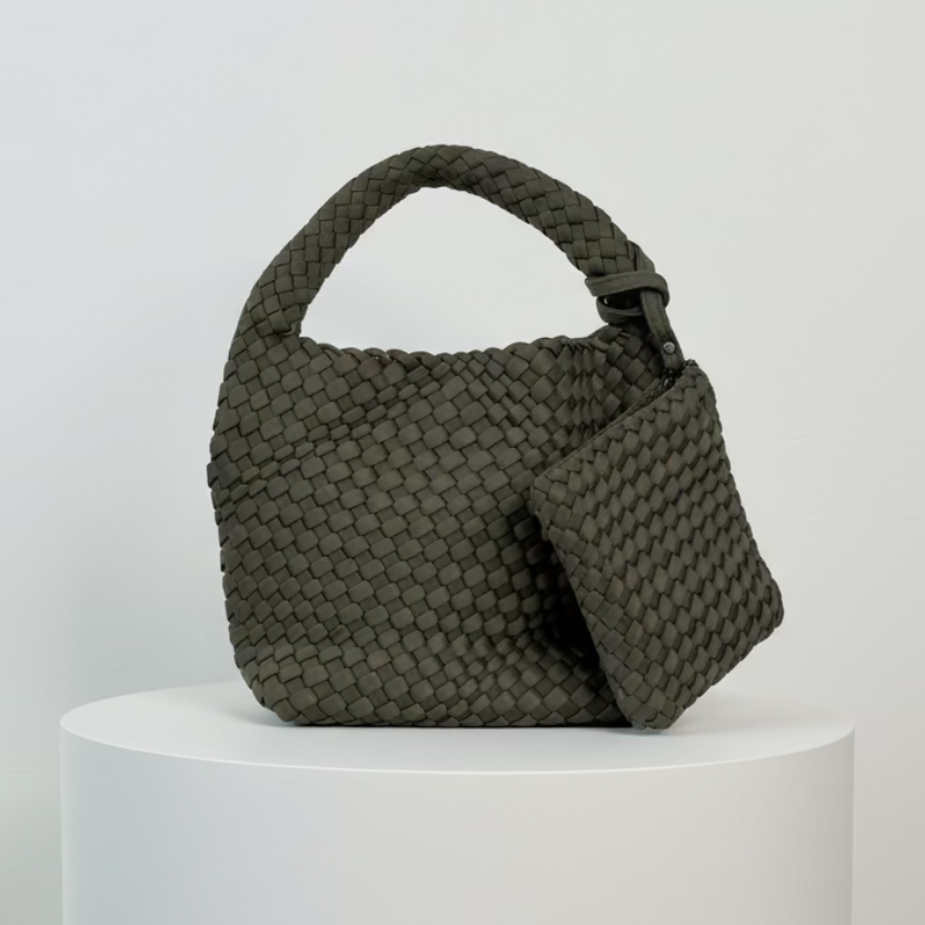ein-st-ck-vom-gl-ck-neopren-handtasche-dunkelgr-n-geflochten image 2