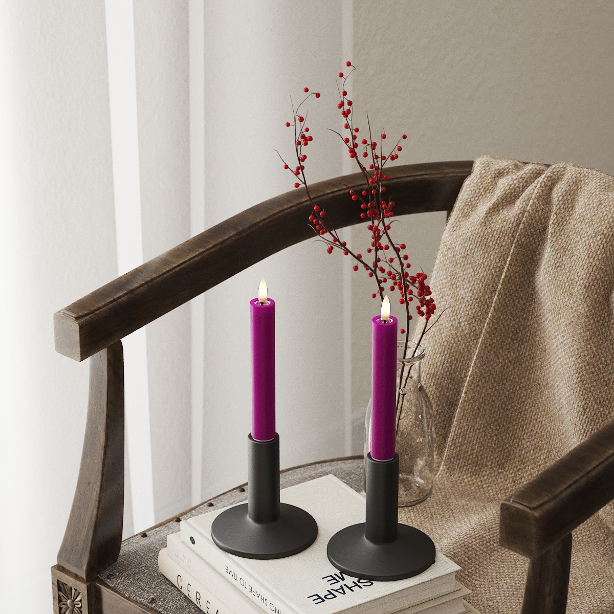 deluxe-homeart-stabkerzen-led-kerzen-2x15-cm-violett-2er-set image 1