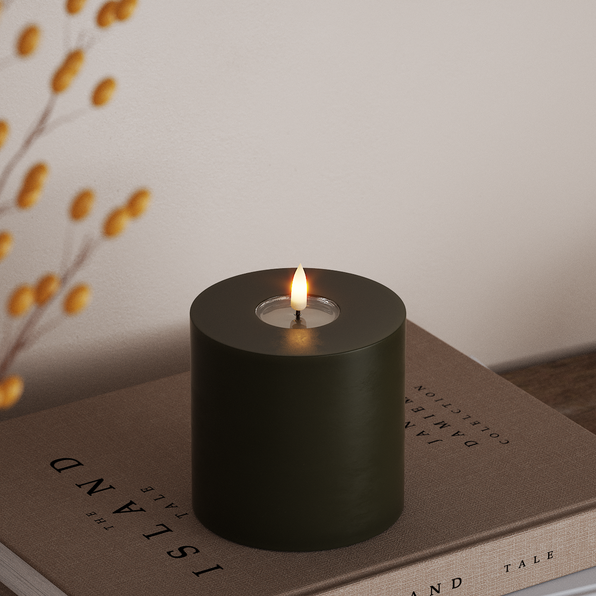 deluxe-homeart-blockkerzen-led-blockkerze-10x10-cm-dunkelgr-n-real-flame image 2