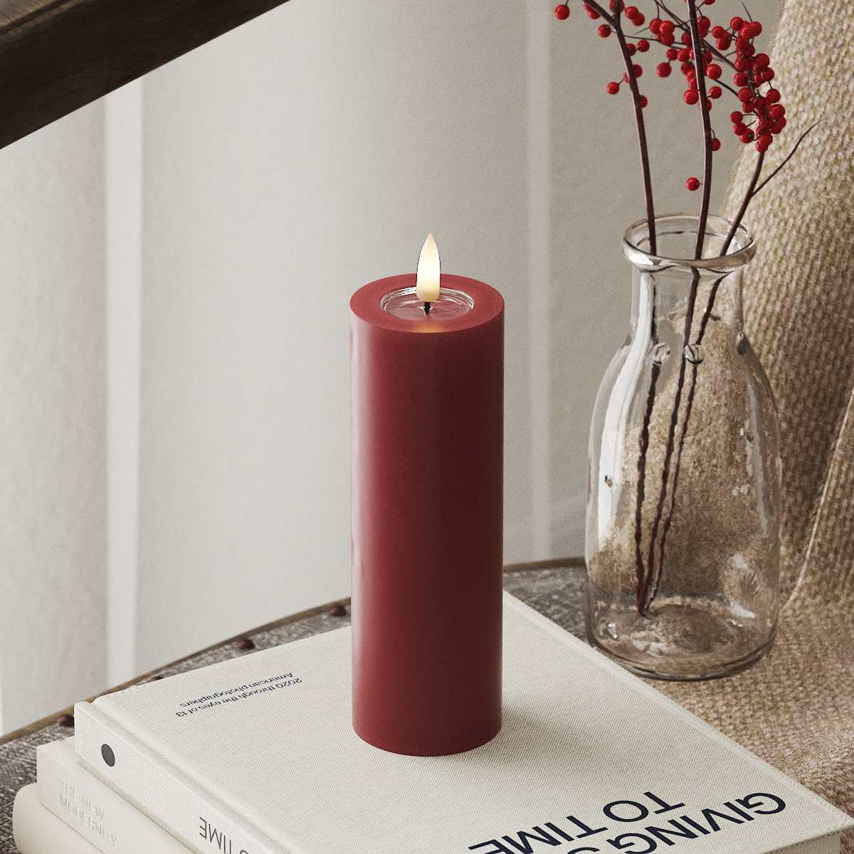 deluxe-homeart-blockkerzen-led-kerze-bordeaux-5x15-cm image 1