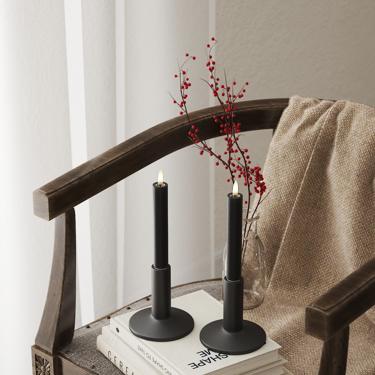 deluxe-homeart-stabkerzen-led-tafelkerzen-schwarz-2x15-cm-2-st-ck image 1