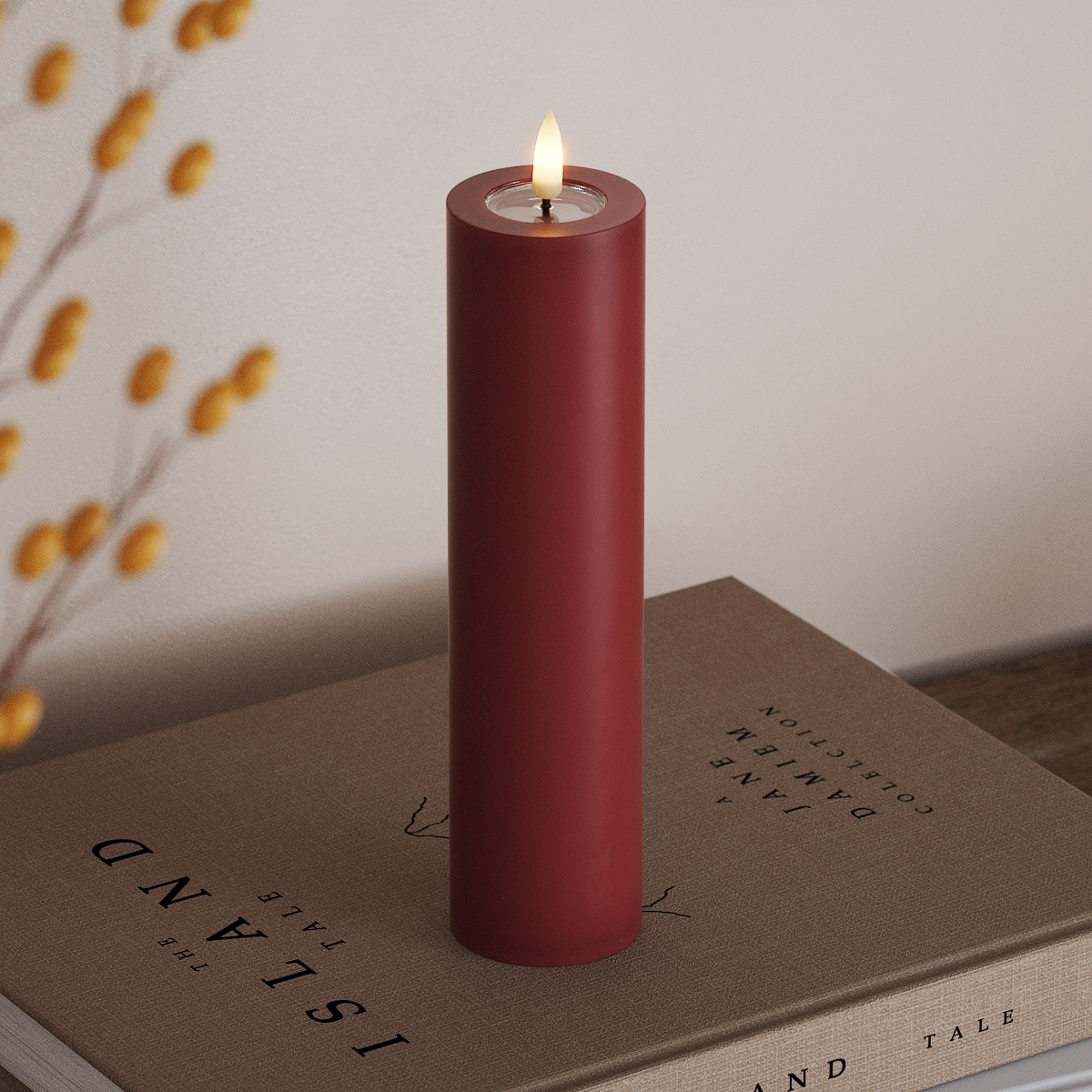 deluxe-homeart-blockkerzen-led-kerze-5x20-cm-bordeaux-real-flame image 2