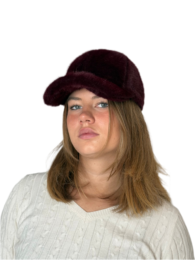 kunstfell-baseball-cap-damen-bordeauxrot-verstellbar image 3