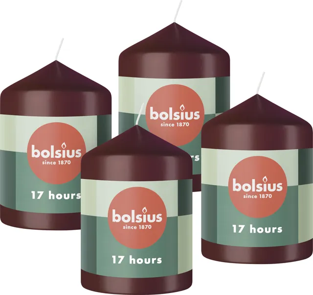 bolsius-essentials-stumpenkerze-bordeauxrot-8x6-cm-4er-17h image 1