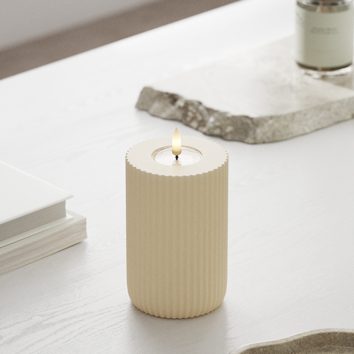 deluxe-homeart-solid-stripe-led-blockkerze-12-5-cm-creme image 3