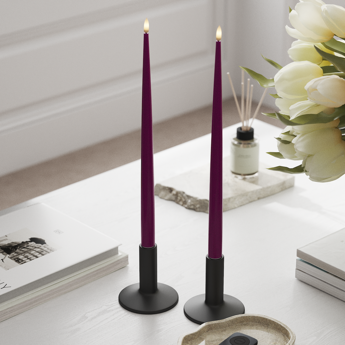 deluxe-homeart-kerzenlicht-mit-lack-led-38-cm-violett-2er-real-flame image 2