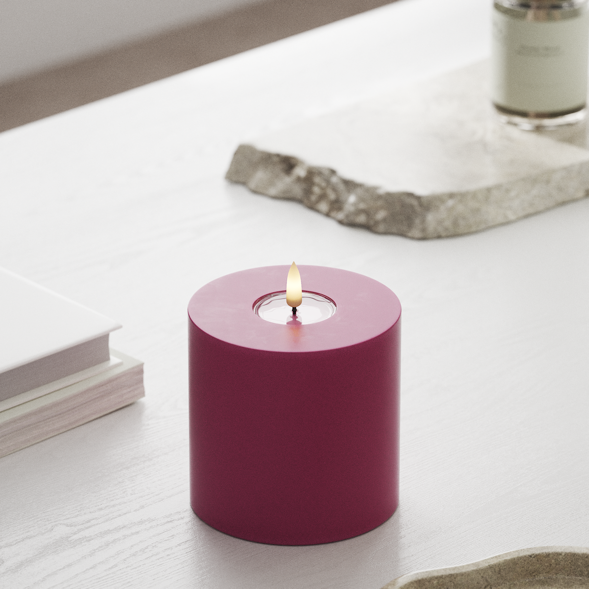 deluxe-homeart-blockkerzen-led-kerze-10x10-cm-magenta-real-flame image 3
