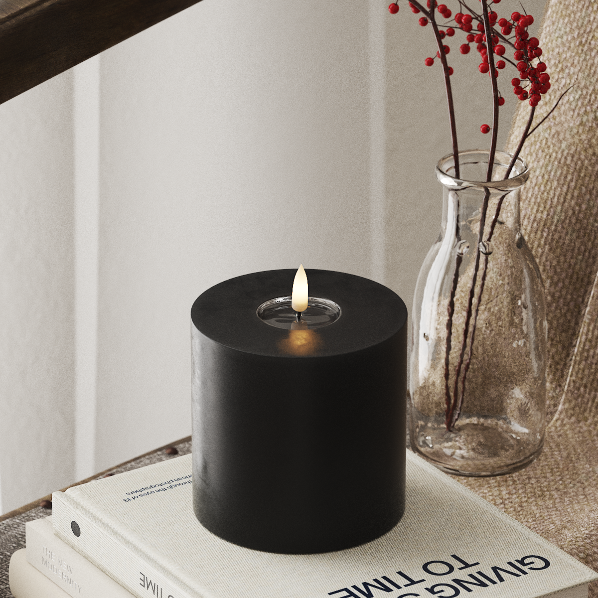 deluxe-homeart-blockkerzen-led-10x10-cm-schwarz-real-flame image 1