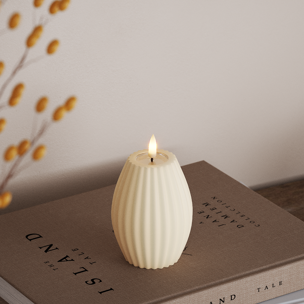 deluxe-homeart-rillenkerzen-led-kerze-10-cm-creme image 2