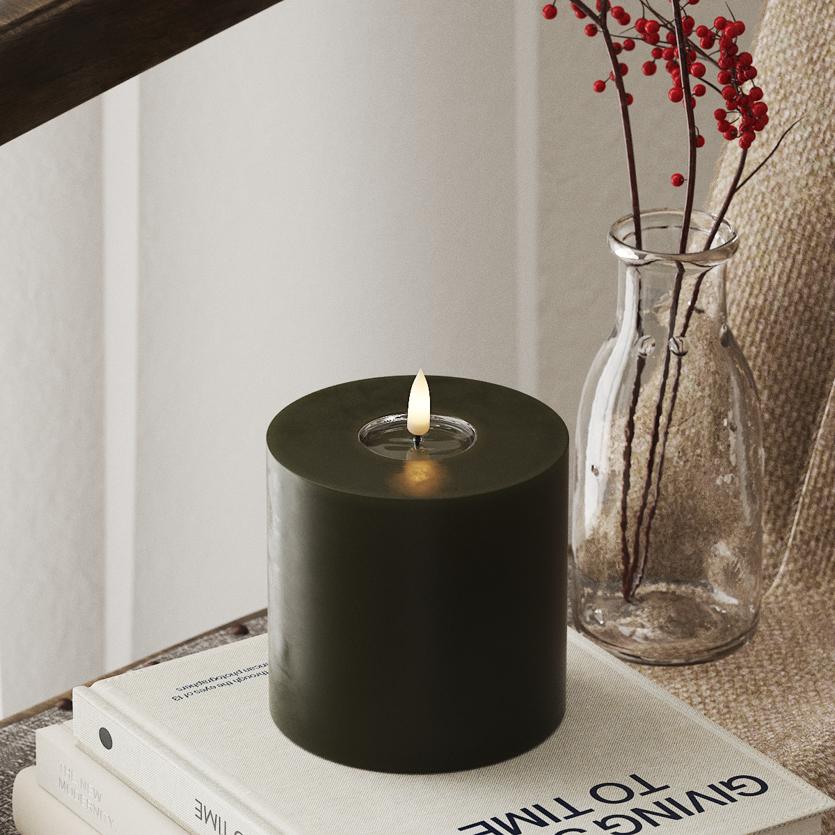 deluxe-homeart-blockkerzen-led-blockkerze-10x10-cm-dunkelgr-n-real-flame image 1