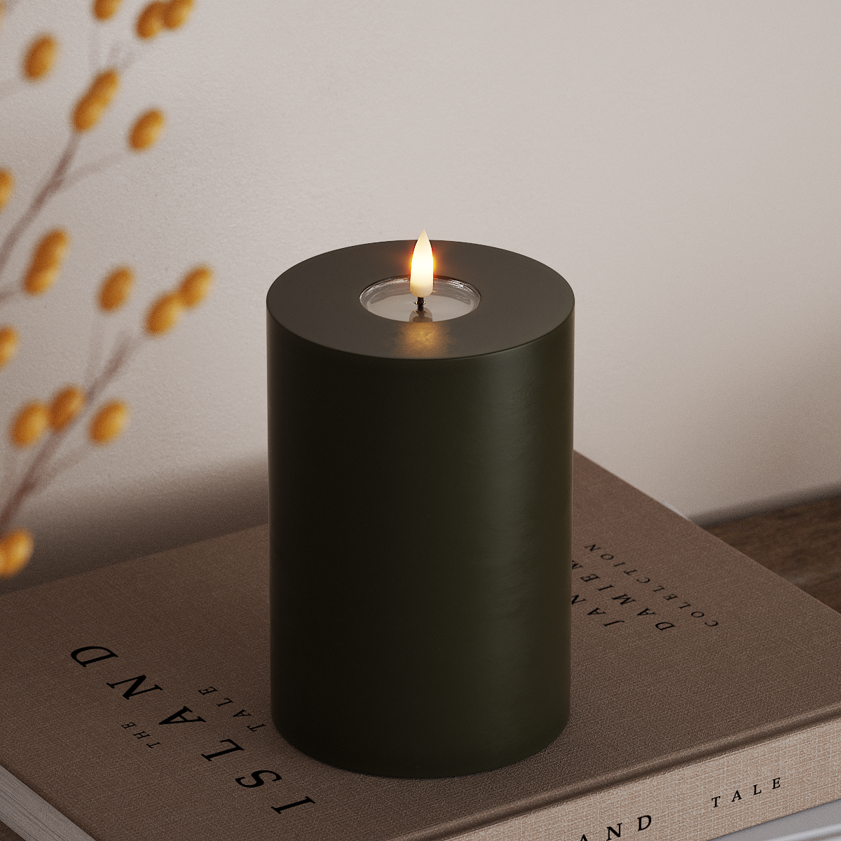 deluxe-homeart-blockkerzen-led-blockkerze-dunkelgr-n-10x15-cm-real-flame image 2