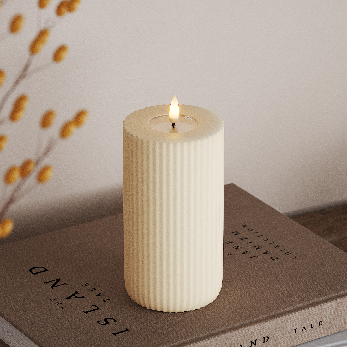deluxe-homeart-solid-stripe-led-blockkerze-creme-8x15-cm image 2