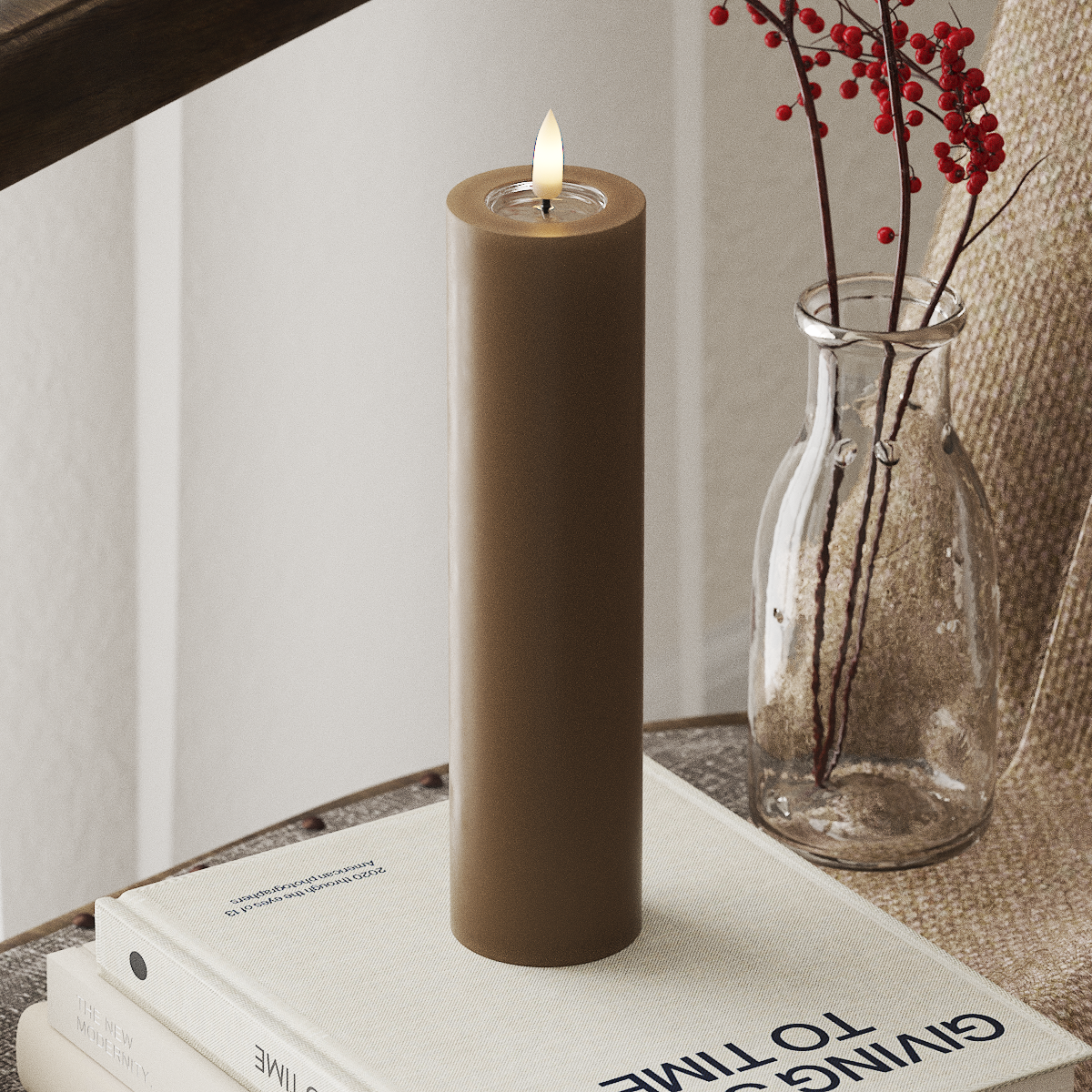 deluxe-homeart-blockkerzen-led-blockkerze-5x20-cm-karamell-real-flame image 1