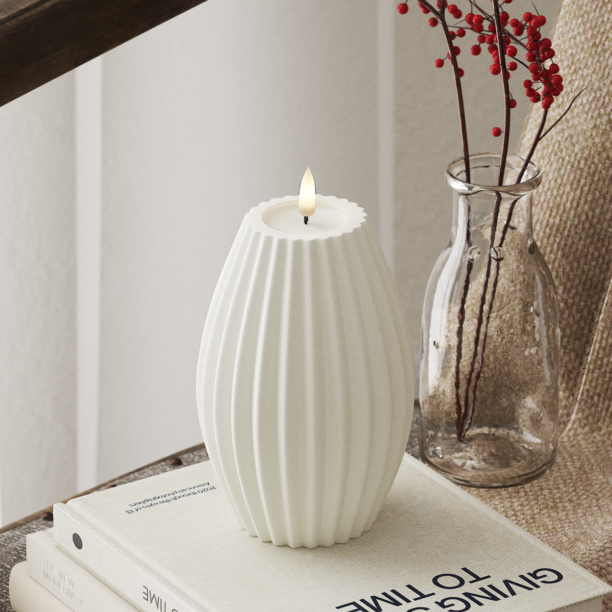 deluxe-homeart-rillenkerzen-led-kerze-10x15-cm-wei-real-flame image 1
