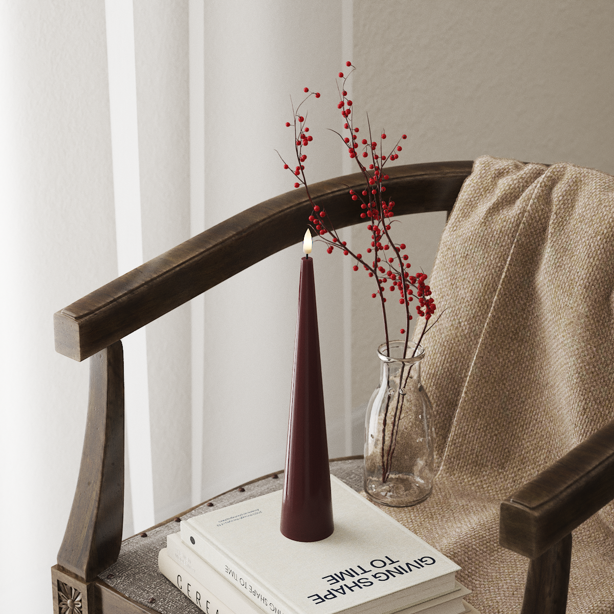 deluxe-homeart-kegelkerze-led-stabkerze-28-cm-bordeaux image 1