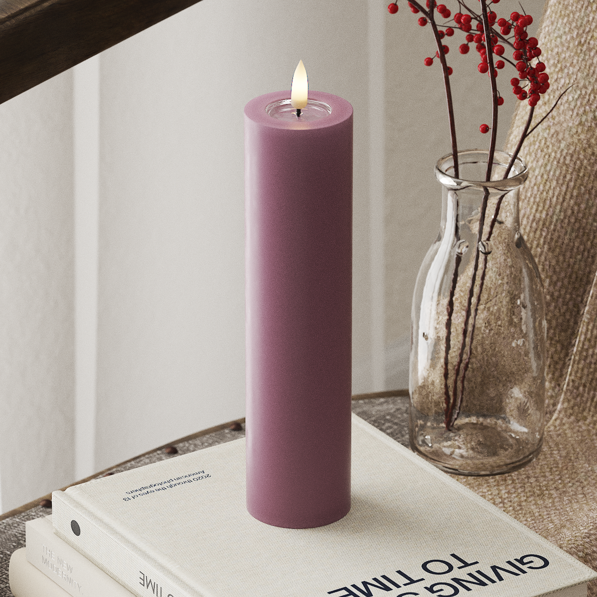 deluxe-homeart-blockkerzen-led-kerze-5x20-cm-helllila-real-flame image 1