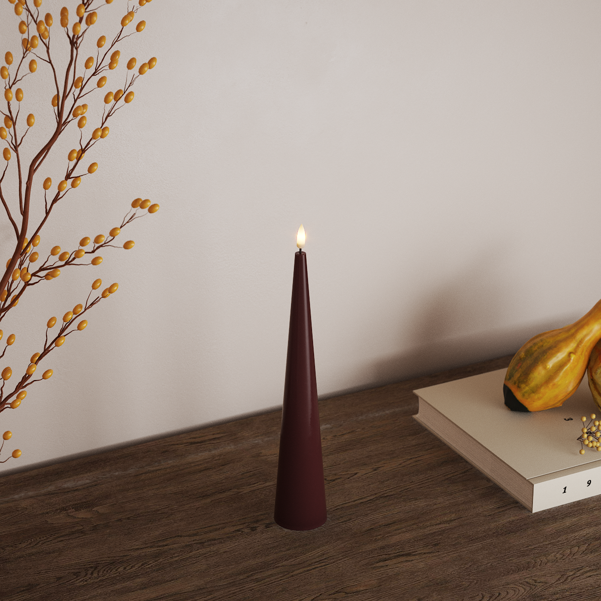 deluxe-homeart-kegelkerze-led-stabkerze-28-cm-bordeaux image 2