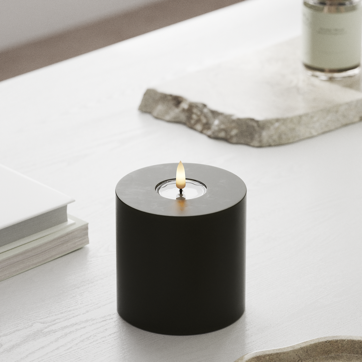 deluxe-homeart-blockkerzen-led-blockkerze-10x10-cm-dunkelgr-n-real-flame image 3