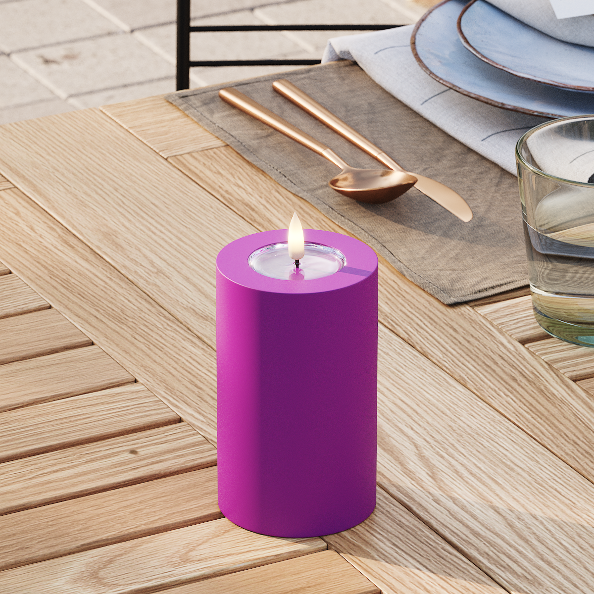 deluxe-homeart-au-enleuchten-led-kerze-7-5x12-5-cm-violett-ip44 image 3
