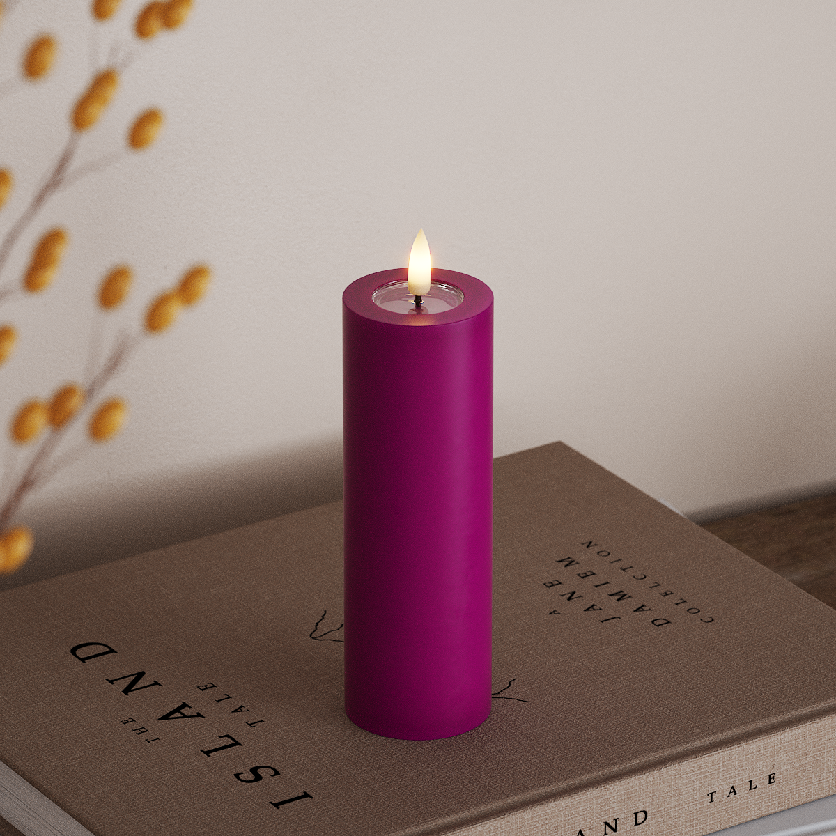 deluxe-homeart-led-blockkerze-5x15-cm-violett-3d-flamme image 2