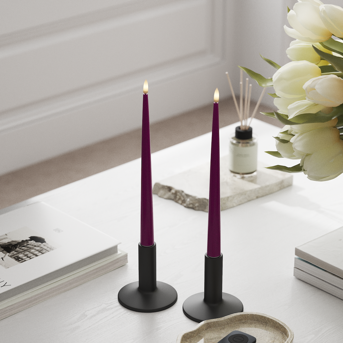 deluxe-homeart-kerzenlicht-lack-led-stabkerze-28cm-violett-2er image 2