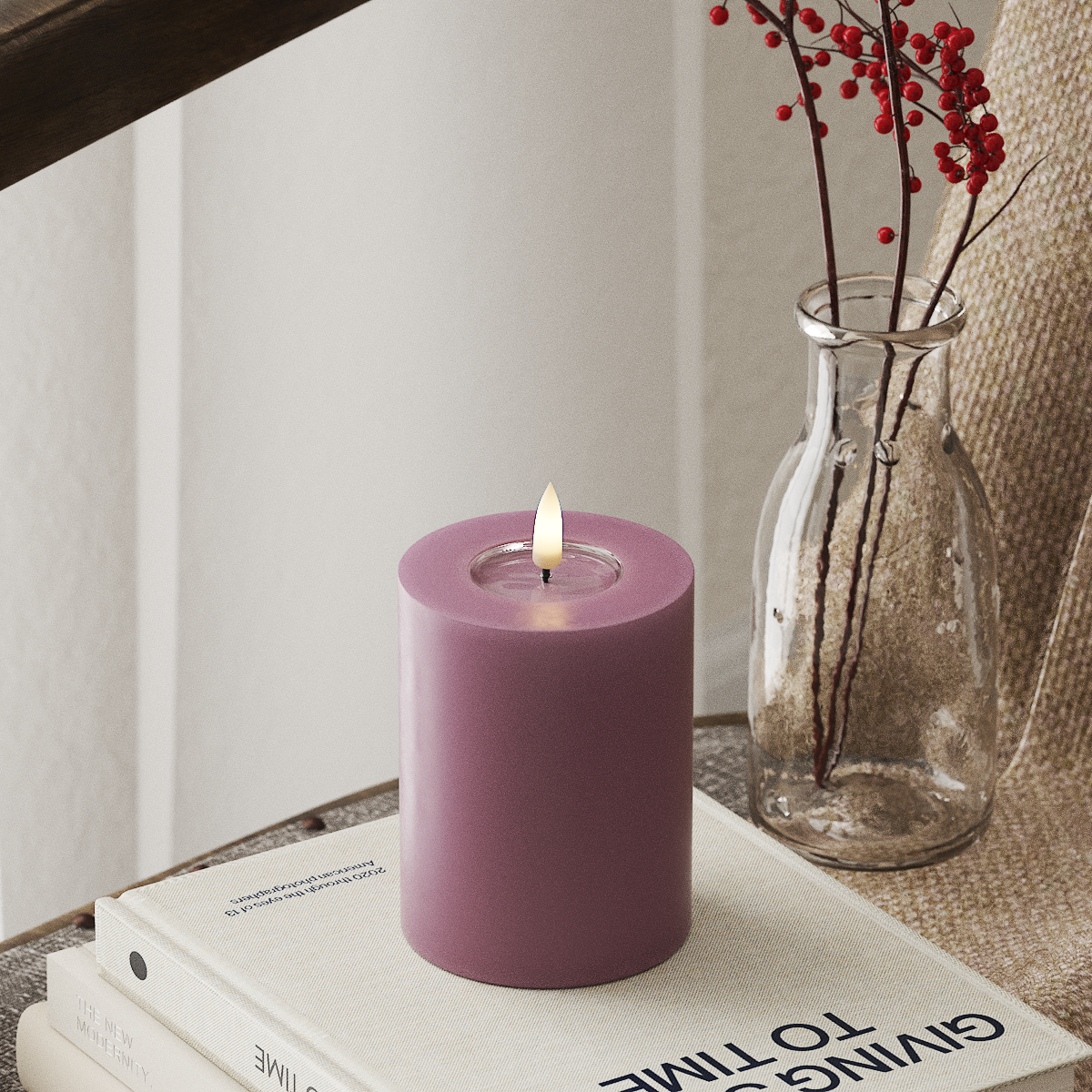 deluxe-homeart-blockkerzen-led-blockkerze-7-5x10-cm-helllila-real-flame image 1
