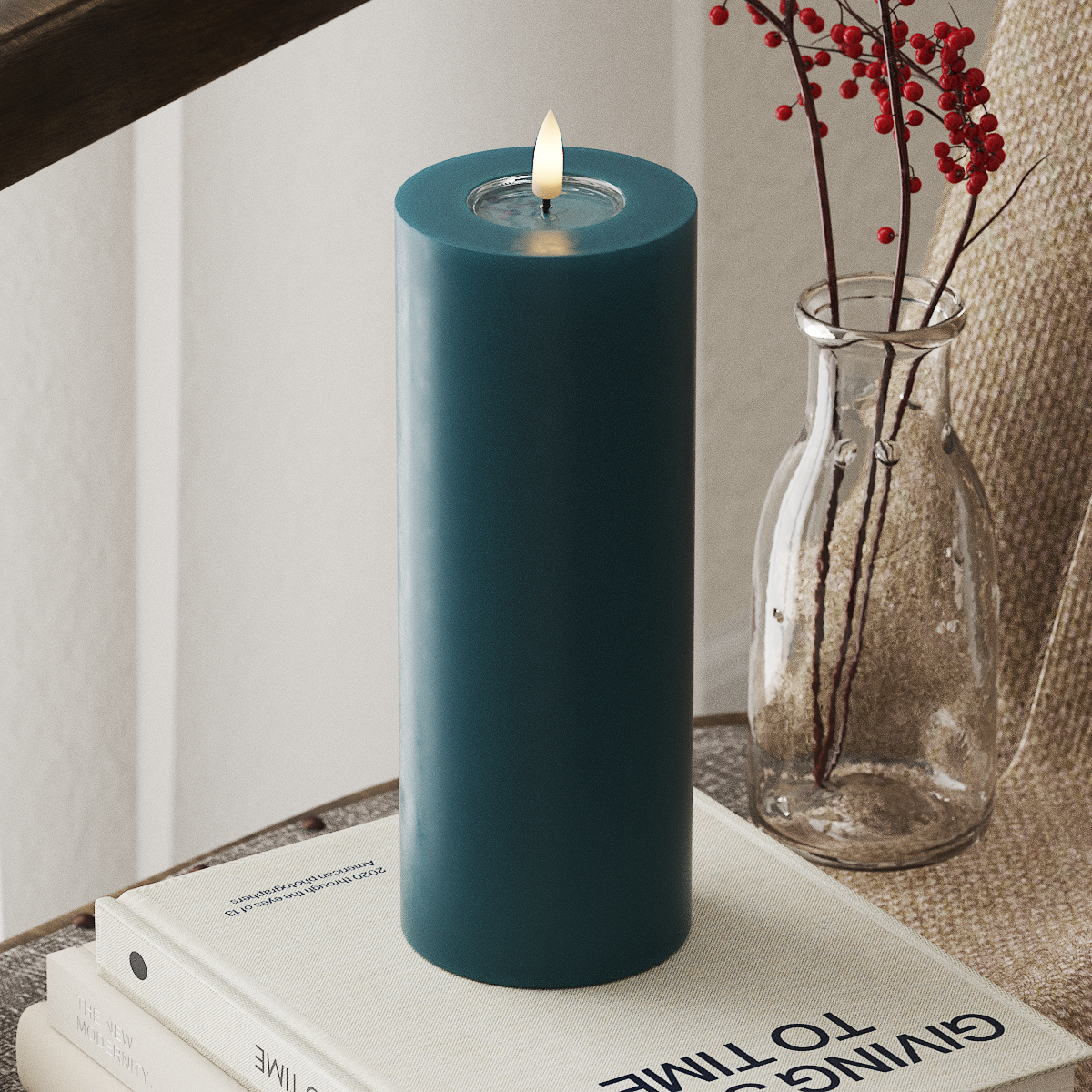 deluxe-homeart-blockkerzen-led-kerze-7-5x20-cm-petrol-real-flame image 1