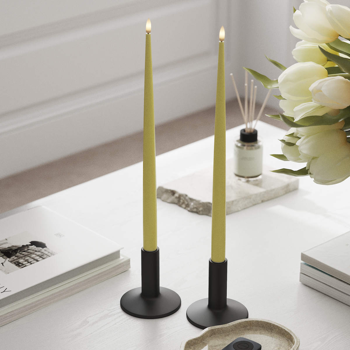 deluxe-homeart-kerzenlicht-mit-lack-led-kerze-2er-38-cm-hellgelb image 3